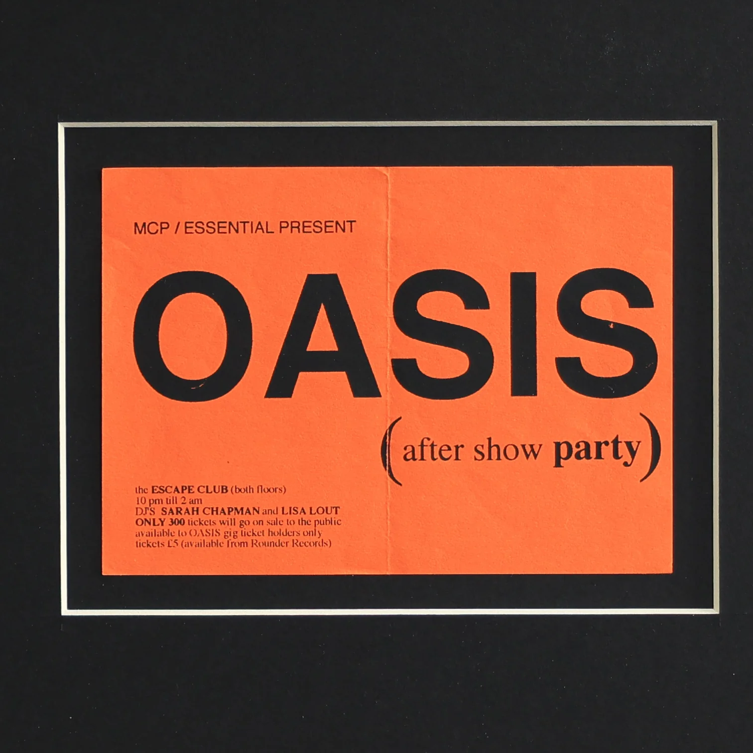 Oasis - Brighton Centre 1994 Aftershow Flyer - New Item