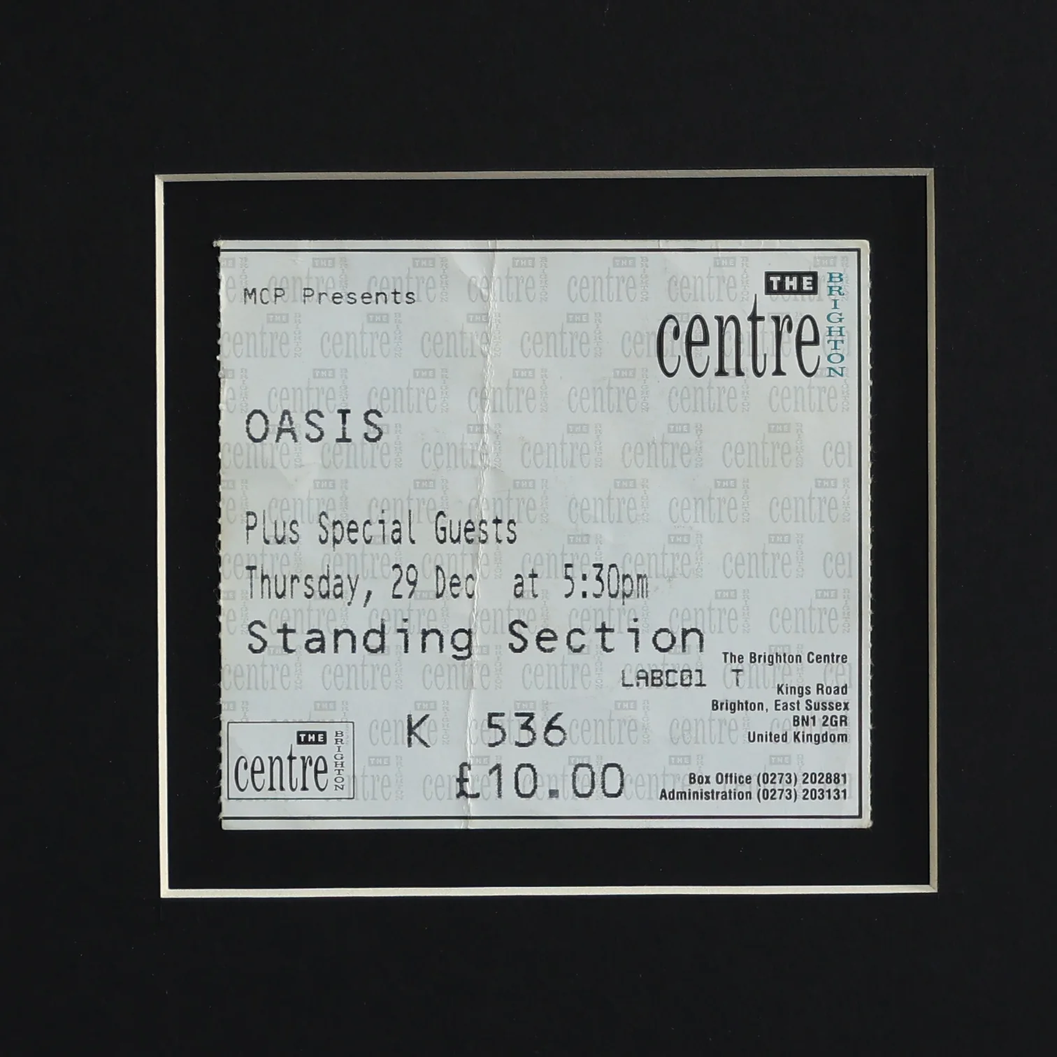 Oasis - Brighton Centre 1994 Framed Ticket - New Item