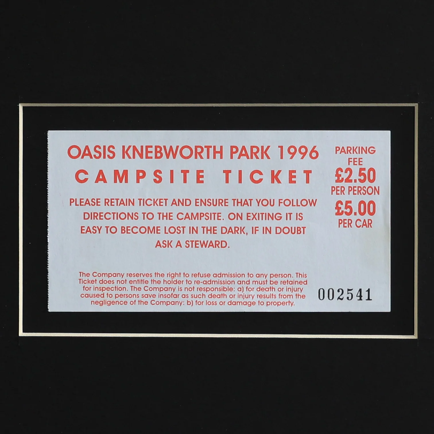 Oasis - Knebworth 1996 Camping Ticket - New Item - Image 2