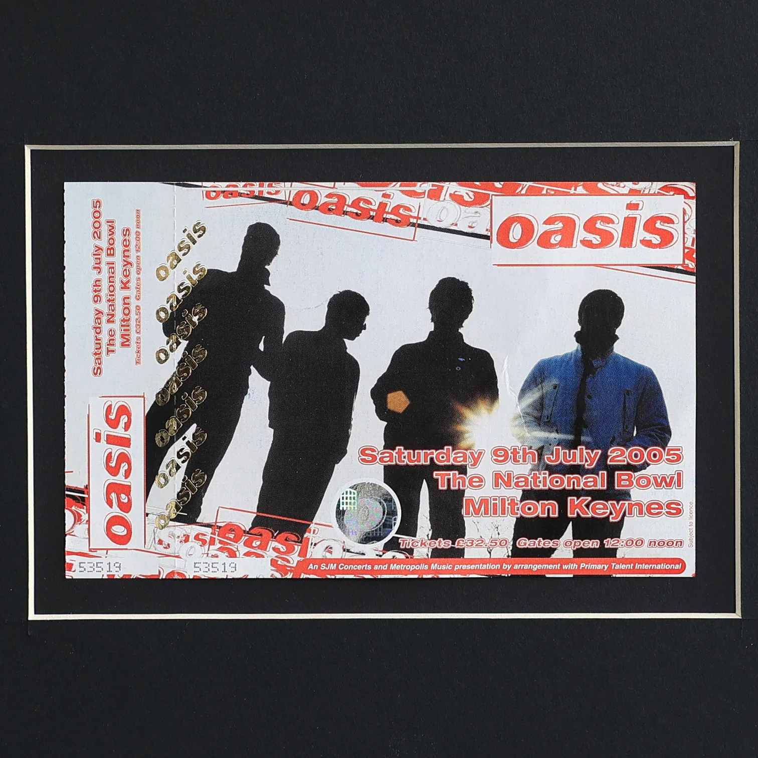 Oasis - Milton Keynes Bowl UNUSED Framed Ticket - New Item