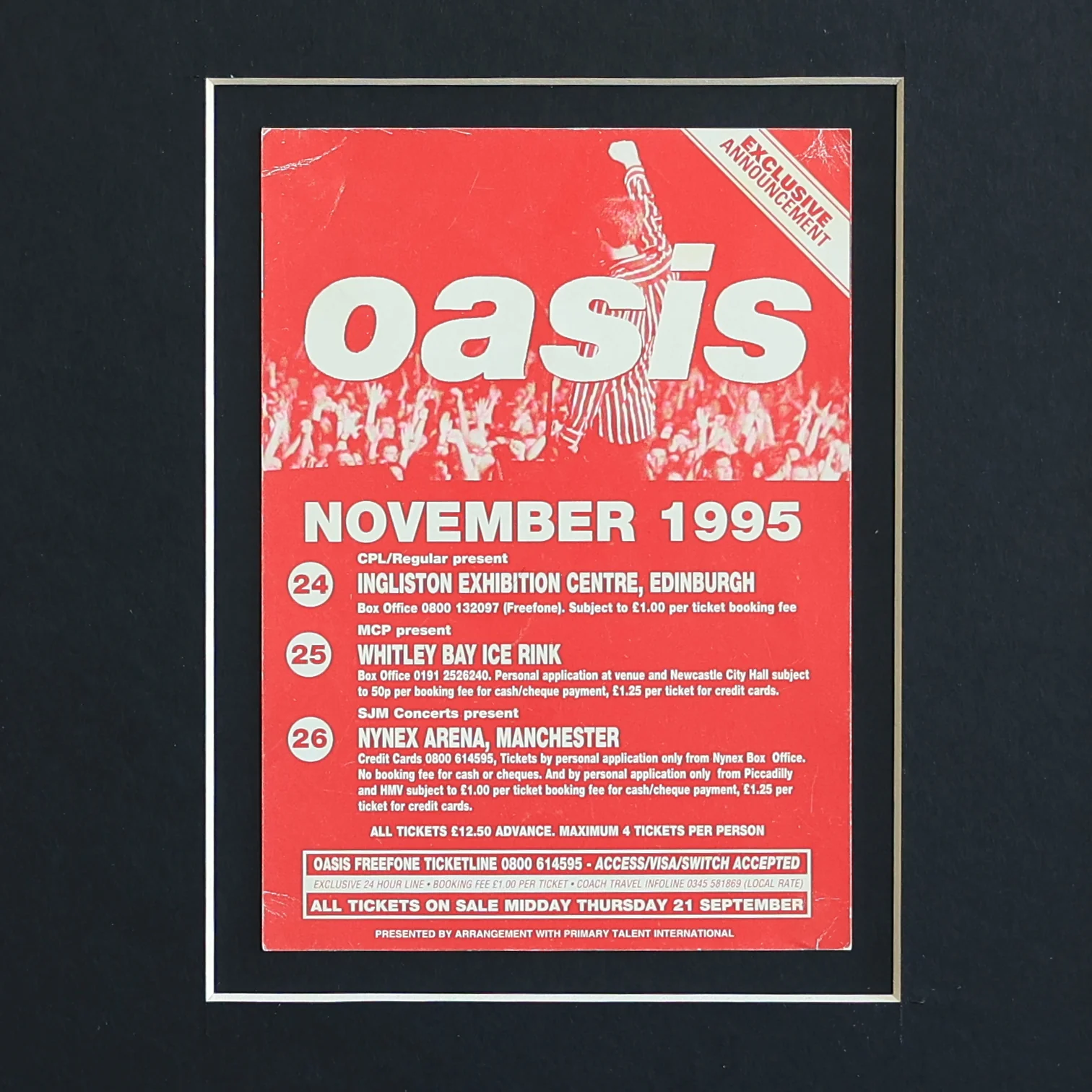 Oasis - November 1995 Framed Flyer - New Item