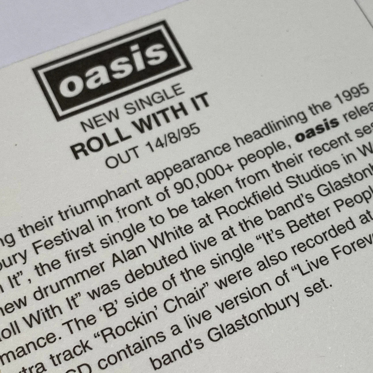 Oasis - Original 1995 'Roll With It' Framed Promo Postcard - New Item - Image 2