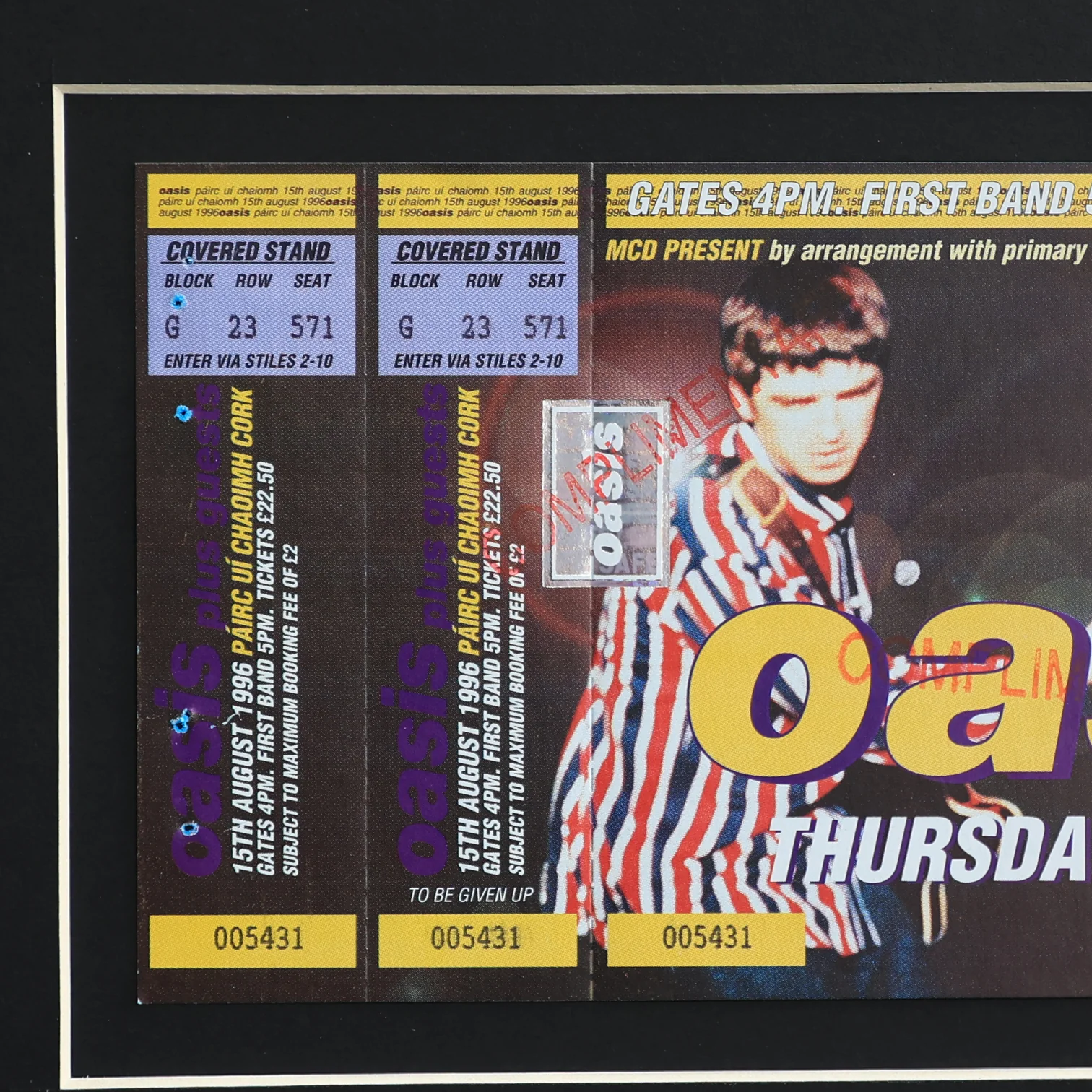 Oasis - RARE - DOUBLE STUB UNUSED Cork 1996 Ticket - New item